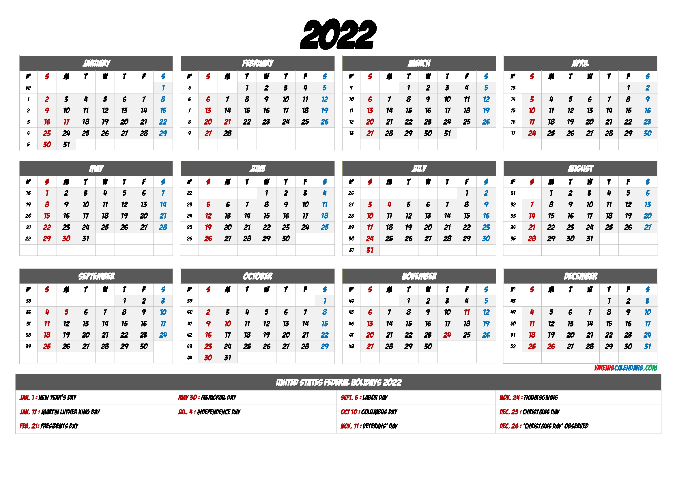 2022 Calendar Printable Pdf - 9 Templates - Free Printable