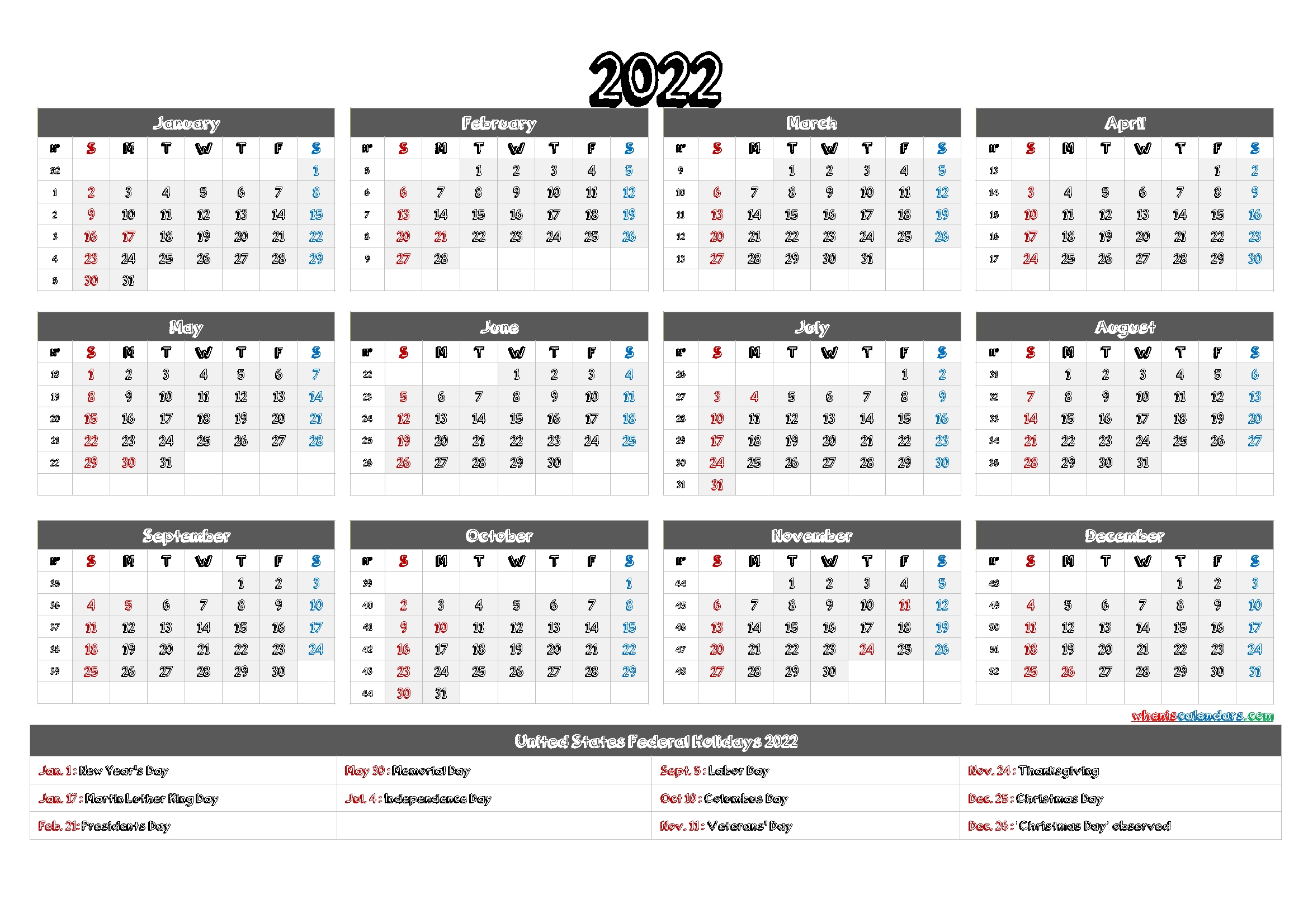 2022 Calendar Printable Pdf Download Printable Calendar