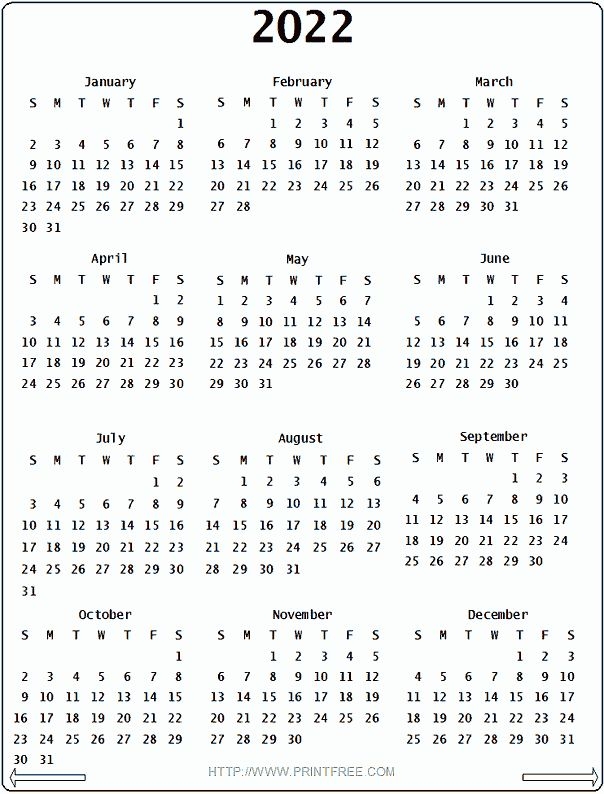 2022 Calendar - Printable Year Calendar