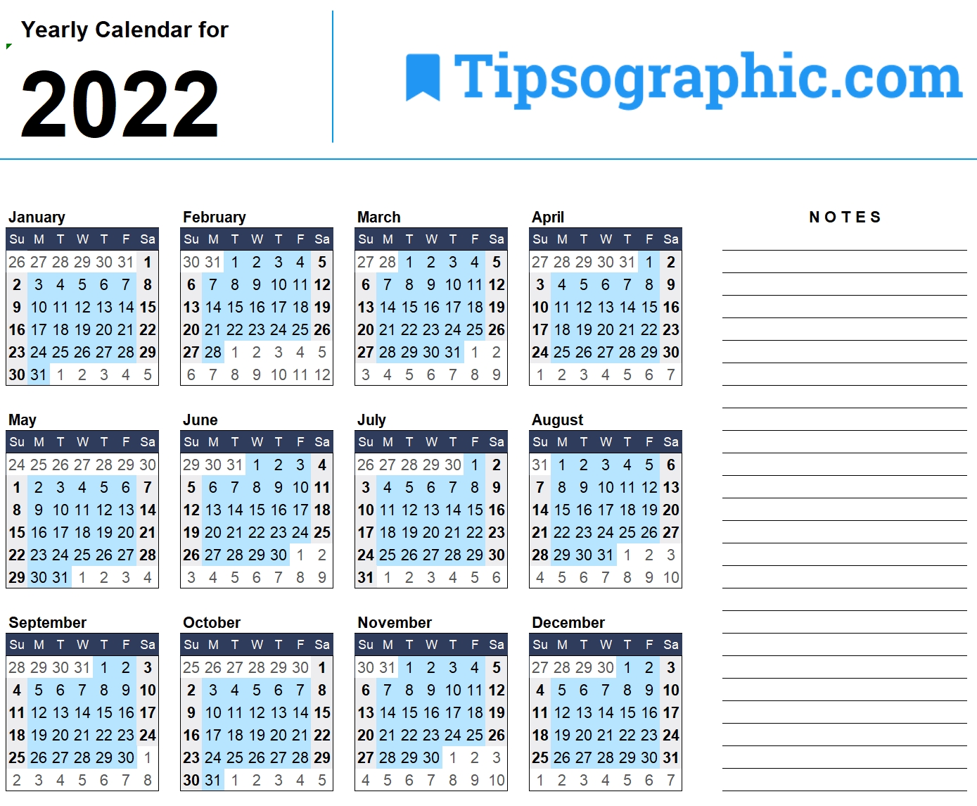 2022 Calendar Templates &amp; Images | Tipsographic