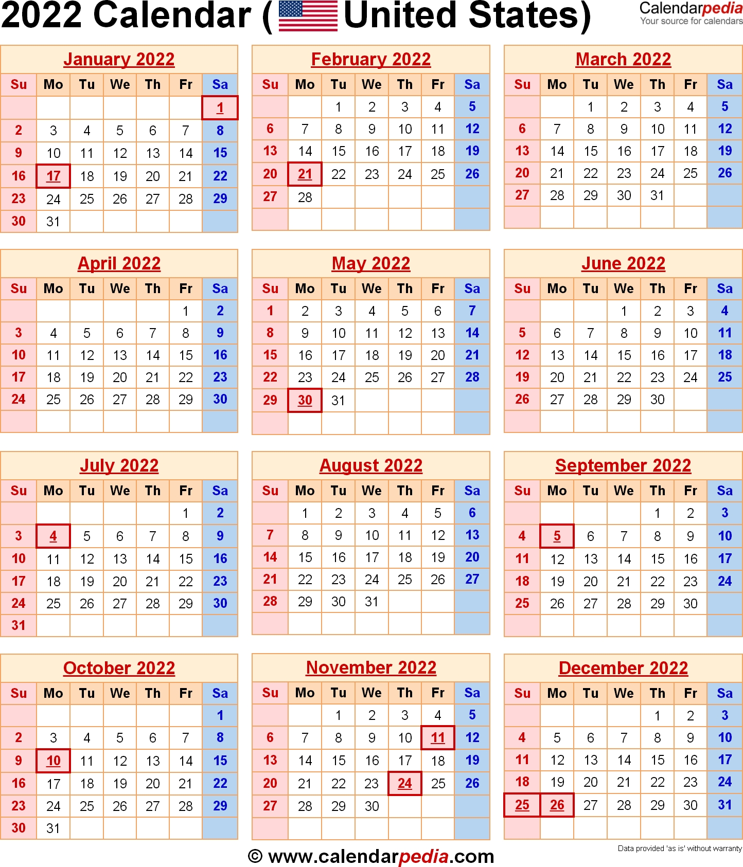 2022 Calendar With Federal Holidays