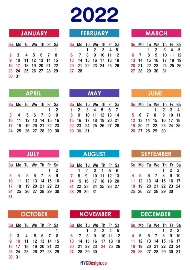 2022 Calendar With Holidays, Printable Free, Pdf, Colorful
