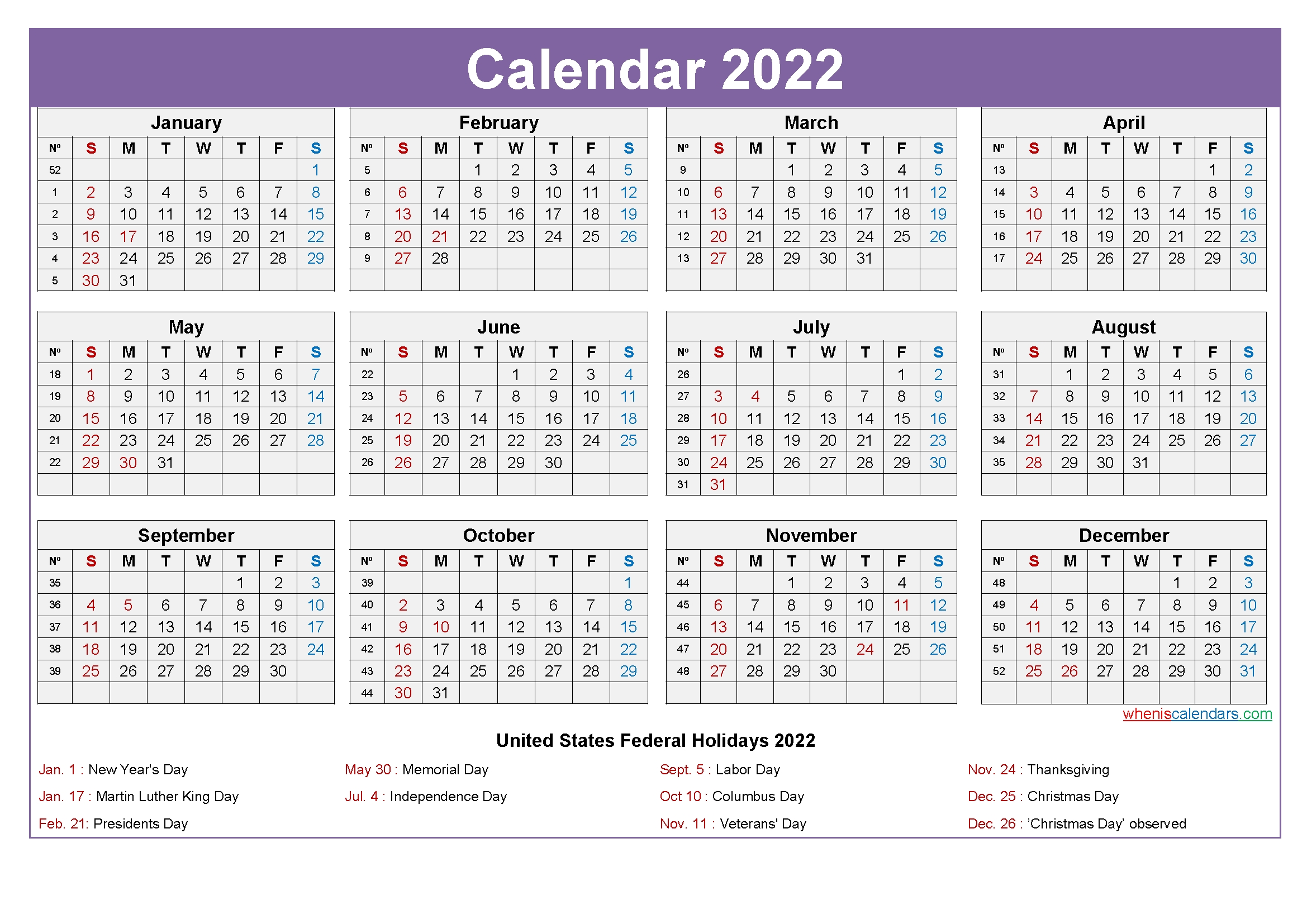 Effective Printable Yearly Calendar 2022 Pdf