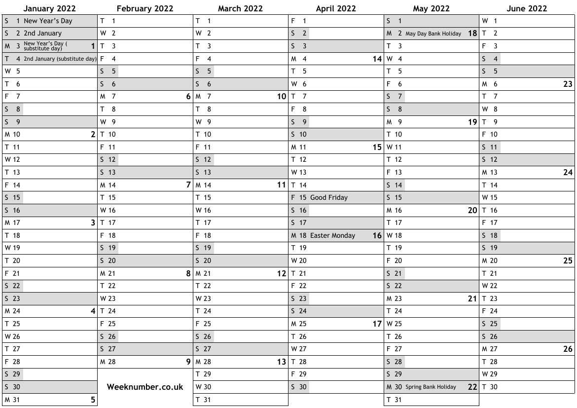 2022 Calendar With Week Numbers And Holidays For Scotland