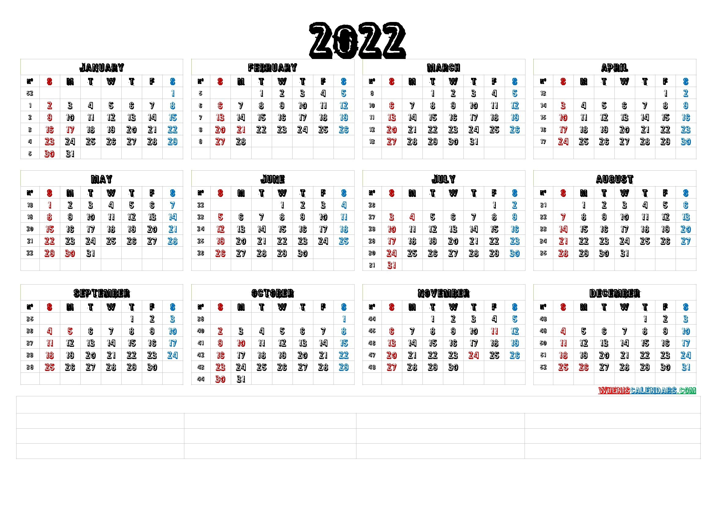 2022 Calendar With Week Numbers Printable - Calendraex