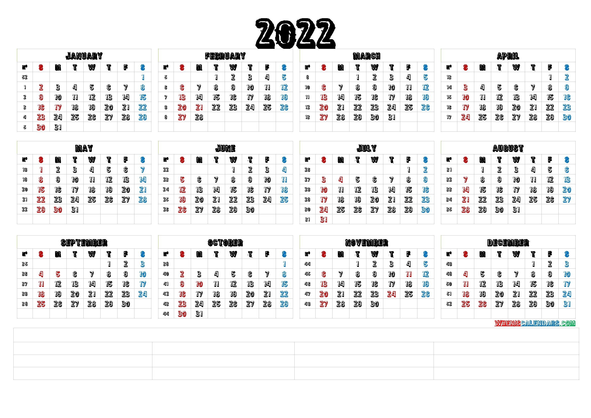 The Calendar 2022 With Week Numbers