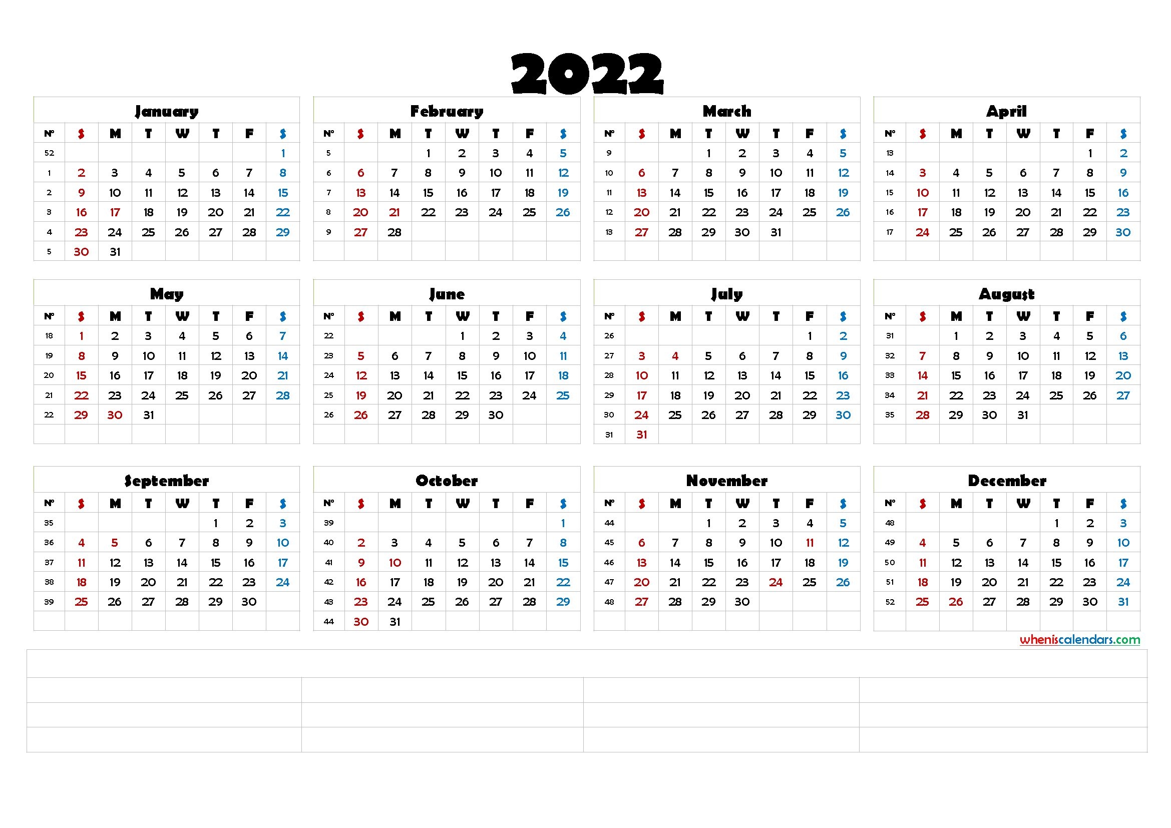 2022 Calendar With Week Numbers Printable [Premium Templates]