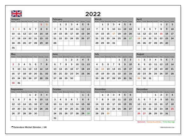 2022 Calendars &quot;Public Holidays&quot; - Michel Zbinden En