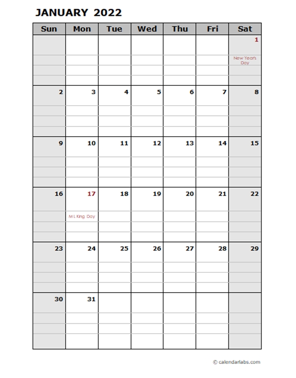 2022 Daily Planner Calendar Template - Free Printable