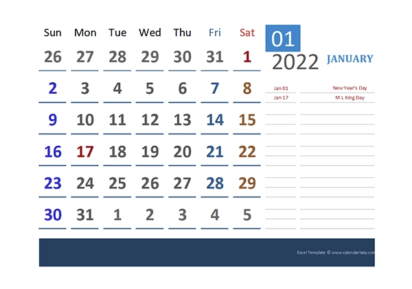 2022 Excel Calendar For Vacation Tracking - Free Printable