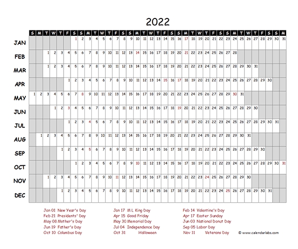 2022 Excel Calendar Project Timeline - Free Printable