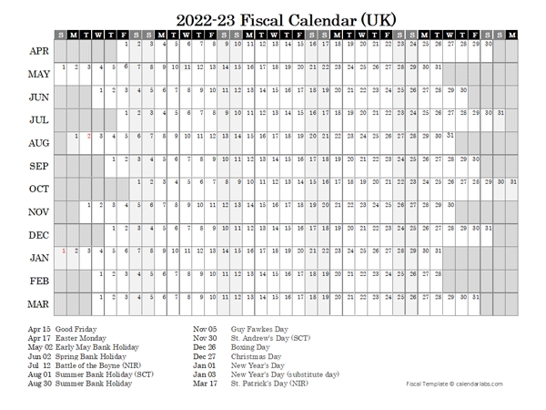 Free Fiscal Calendar 2022 Excel