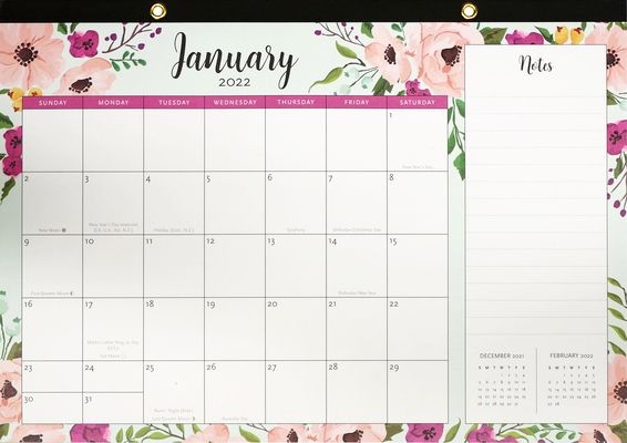 2022 Floral Desk Calendar Pad (12-Month Calendar With