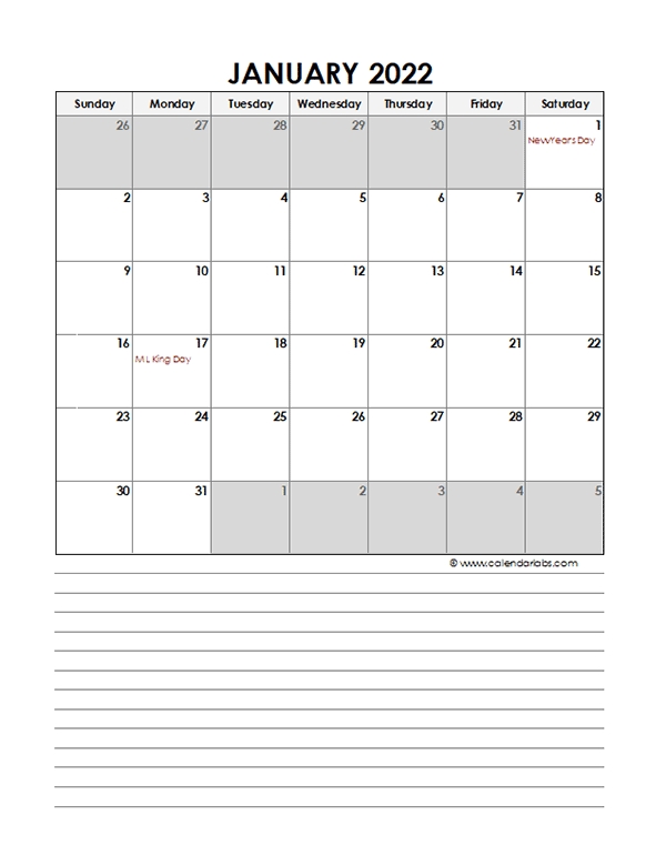 2022 Monthly Excel Template Calendar - Free Printable