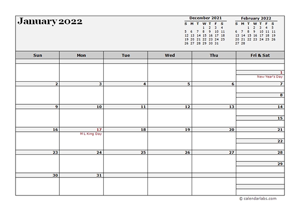 2022 Monthly Planner Template Landscape - Free Printable