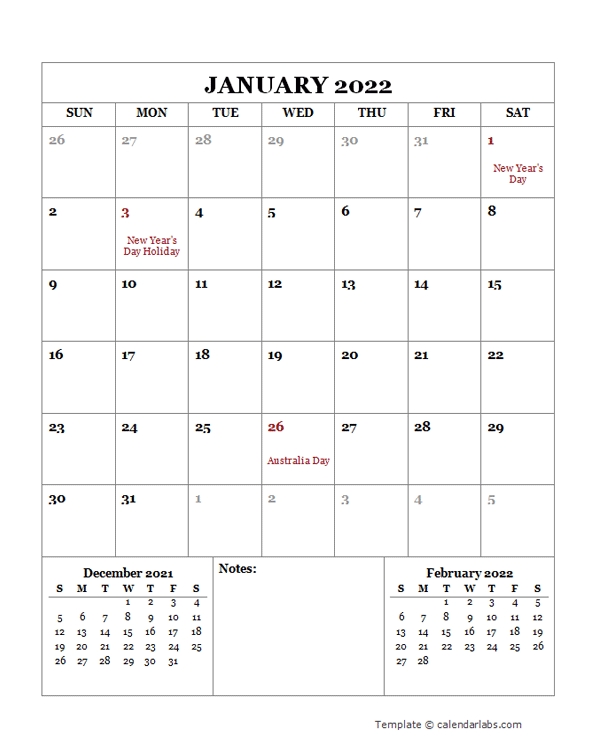 2022 Printable Calendar With Australia Holidays - Free