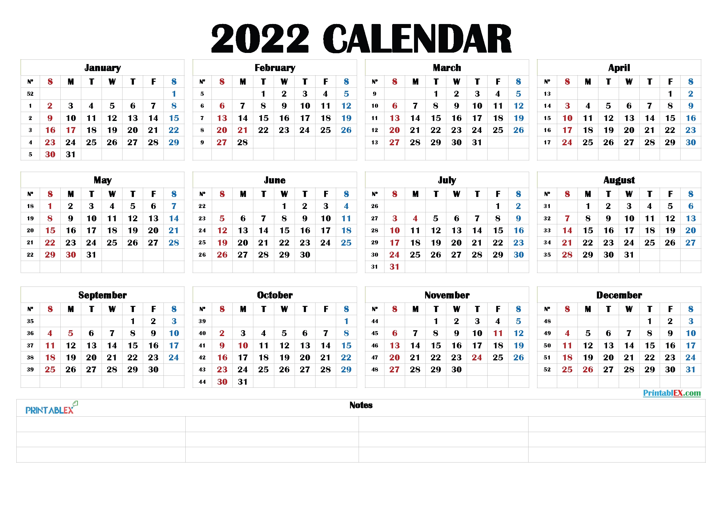 2022 Printable Yearly Calendar | Printable Calendar 2021