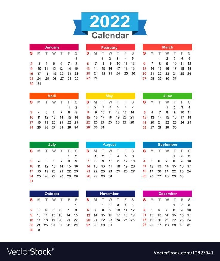 2022 Year Calendar Isolated On White Background Vector