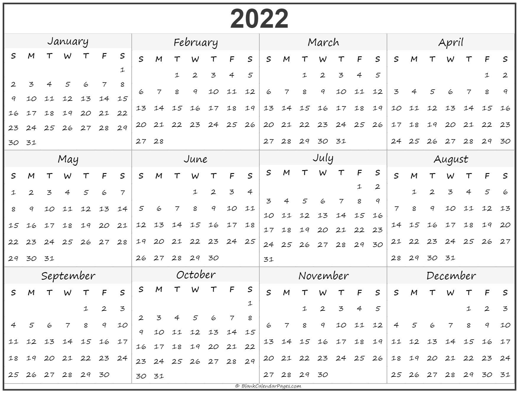 2022 Year Calendar | Yearly Printable