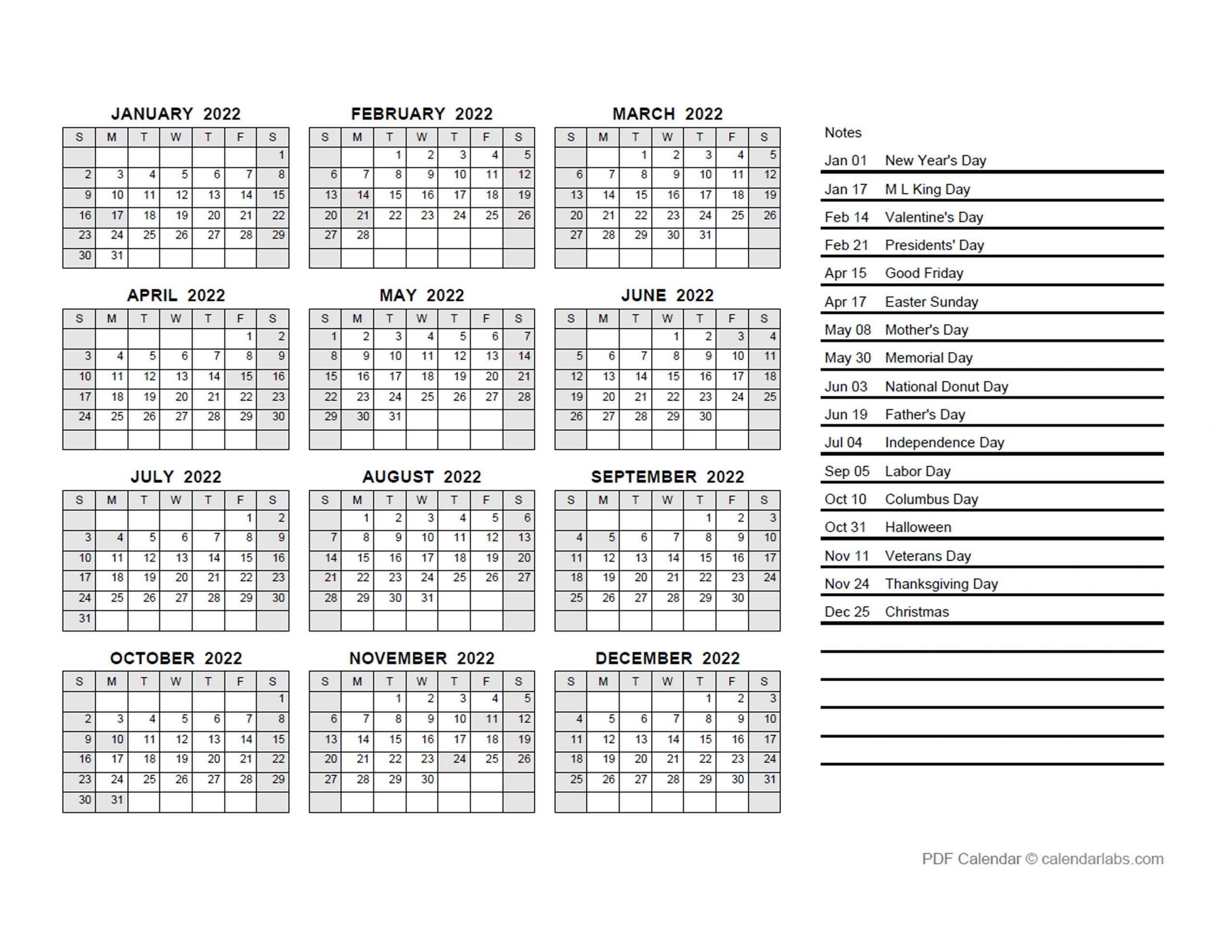 2022 Yearly Calendar Pdf - Free Printable Templates