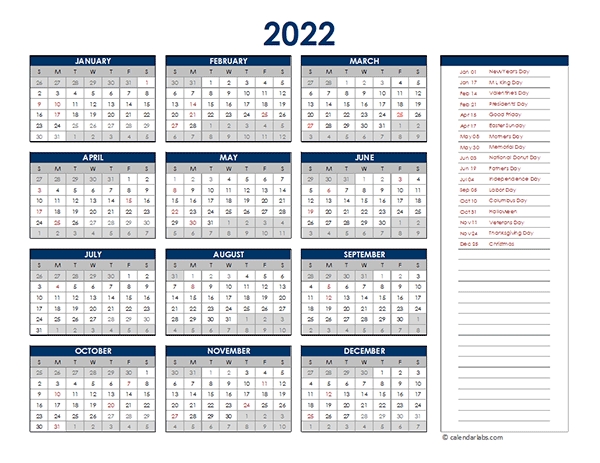 2022 Yearly Printable Calendar 2022 | Printable Calendar 2021
