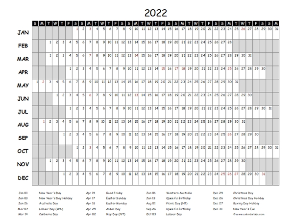 2022 Yearly Project Timeline Calendar Australia - Free