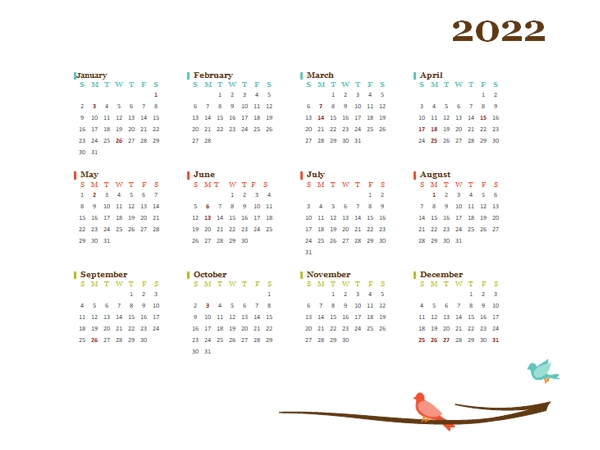 2022 Yearly Uk Calendar Design Template - Free Printable