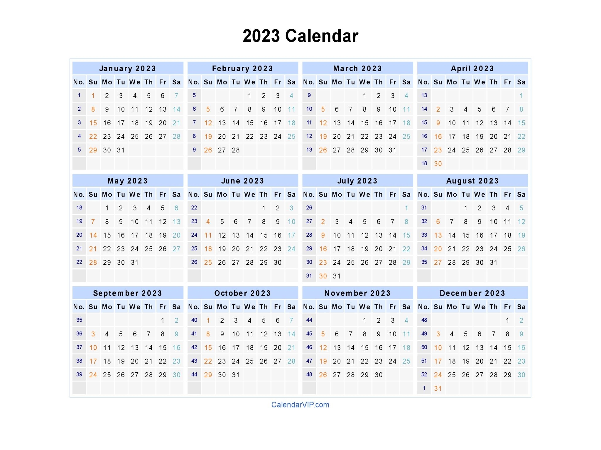 2023 Calendar - Blank Printable Calendar Template In Pdf