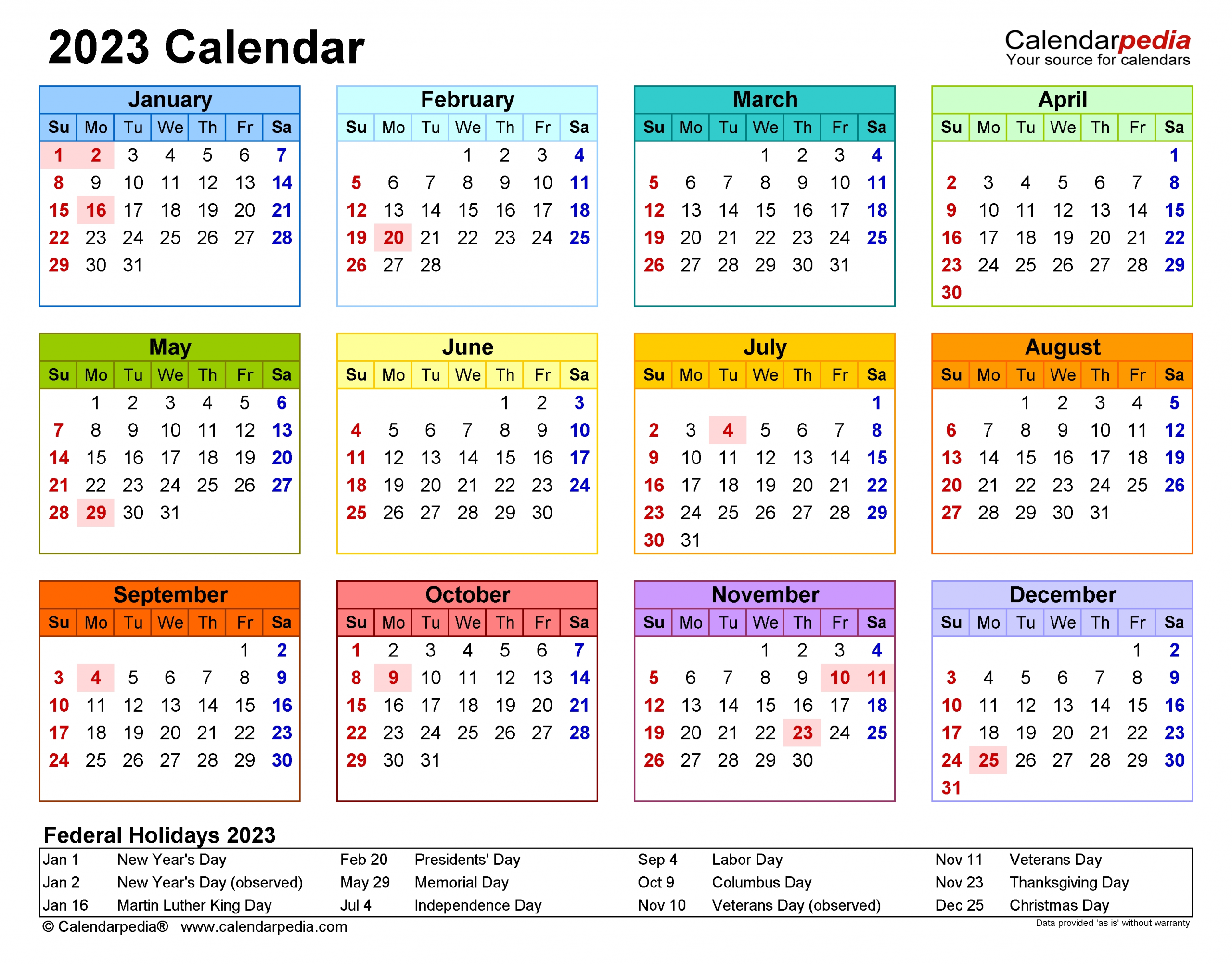 2023 Calendar - Free Printable Word Templates - Calendarpedia