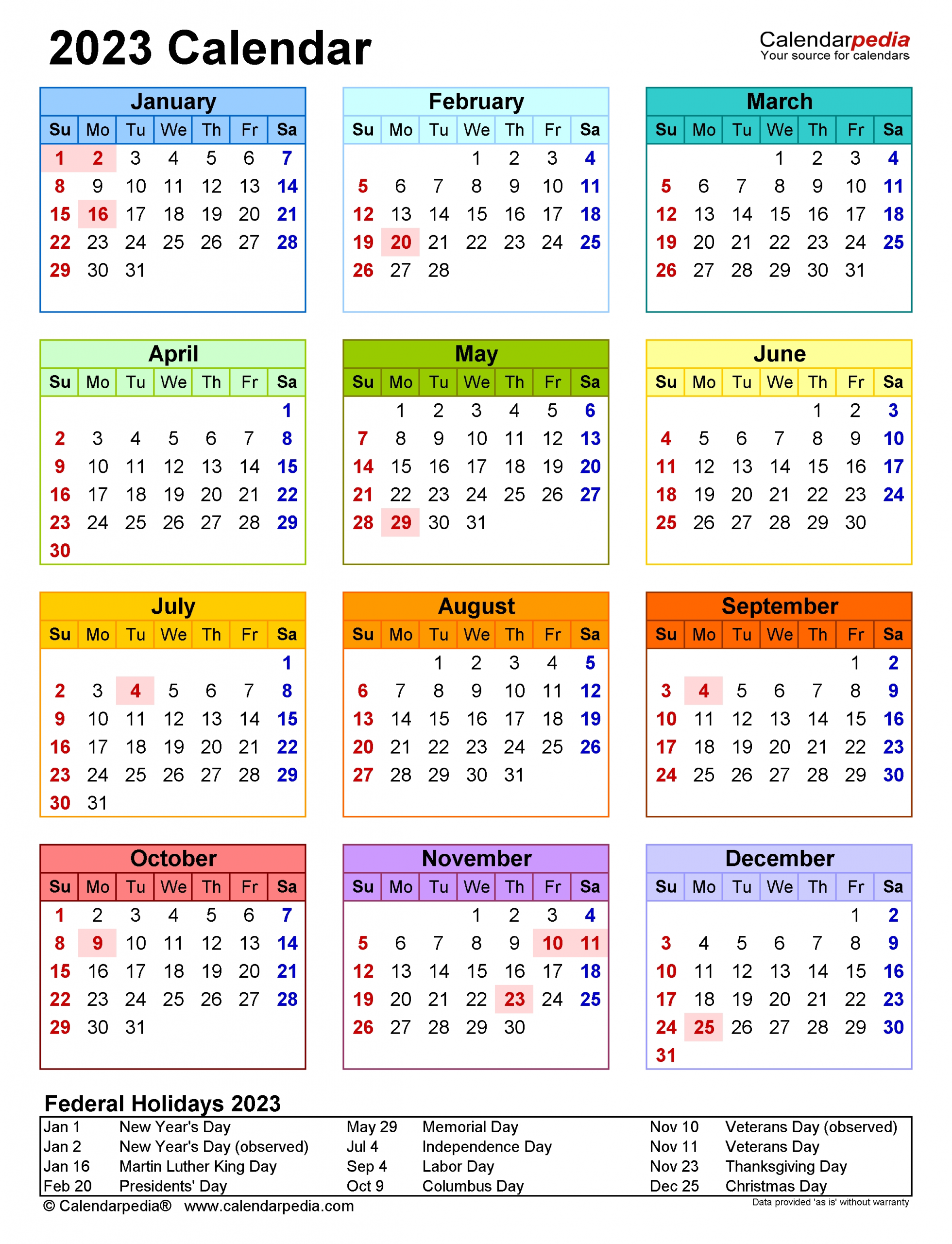 2023 Calendar - Free Printable Word Templates - Calendarpedia