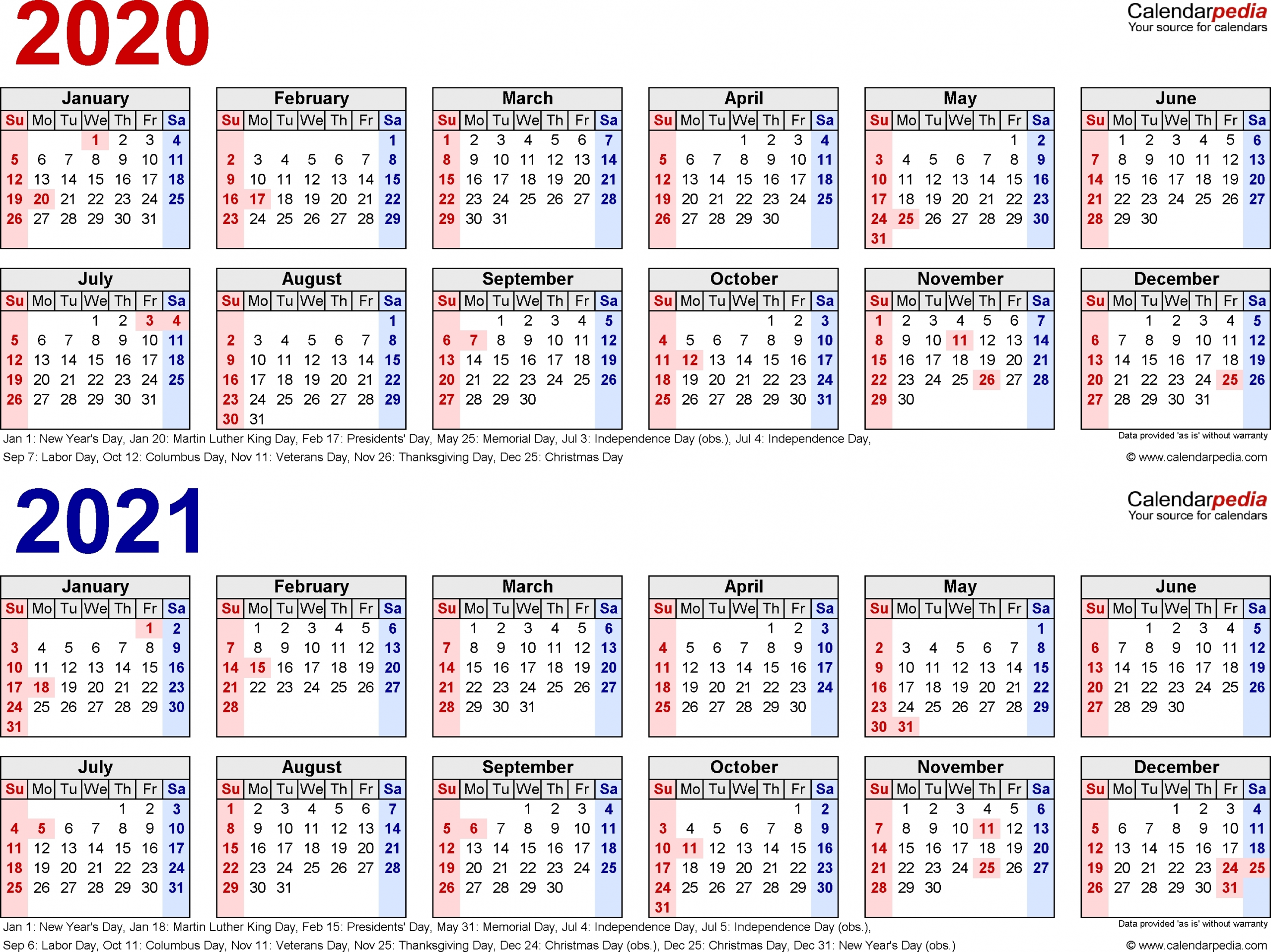 3 Year Calendar 2020 To 2021 | Month Calendar Printable