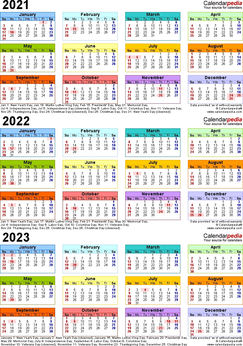 3 Year Calendar 2021 To 2023 | Calendar Printables Free