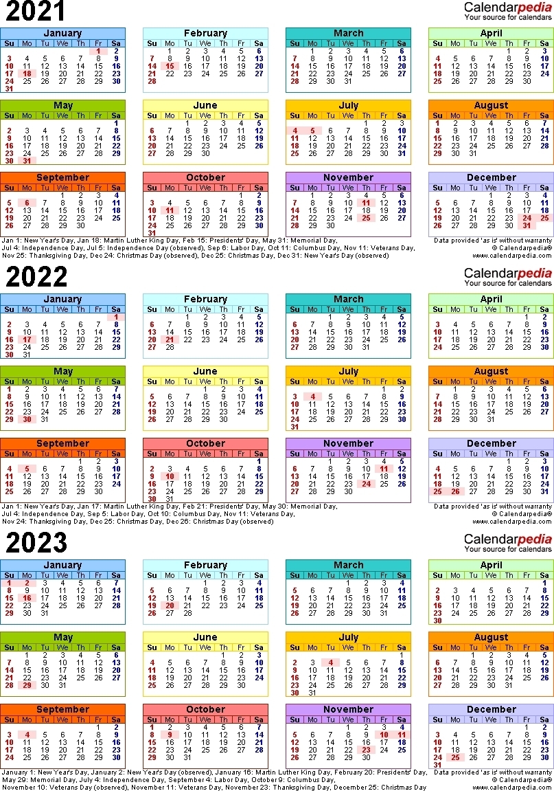 3 Year Calendar 2021 To 2023 | Calendar Template Printable