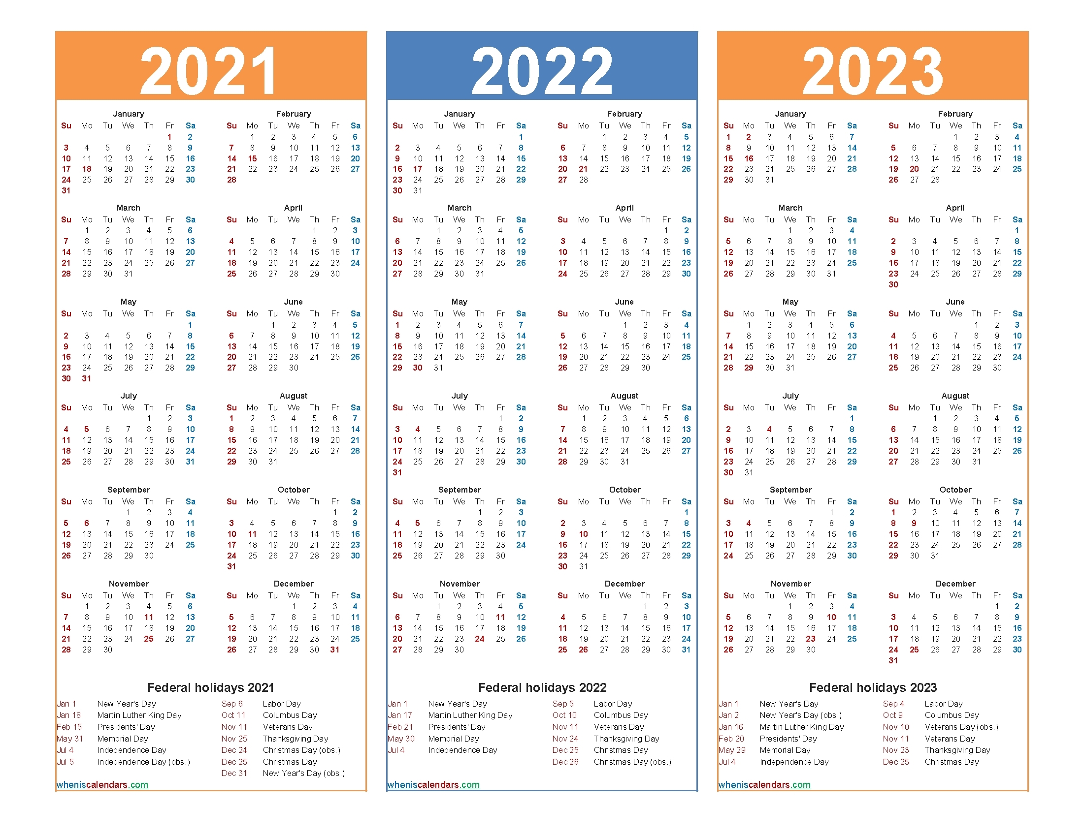 3 Year Calendars 2021 2022 2023 Free Printable | Calendar