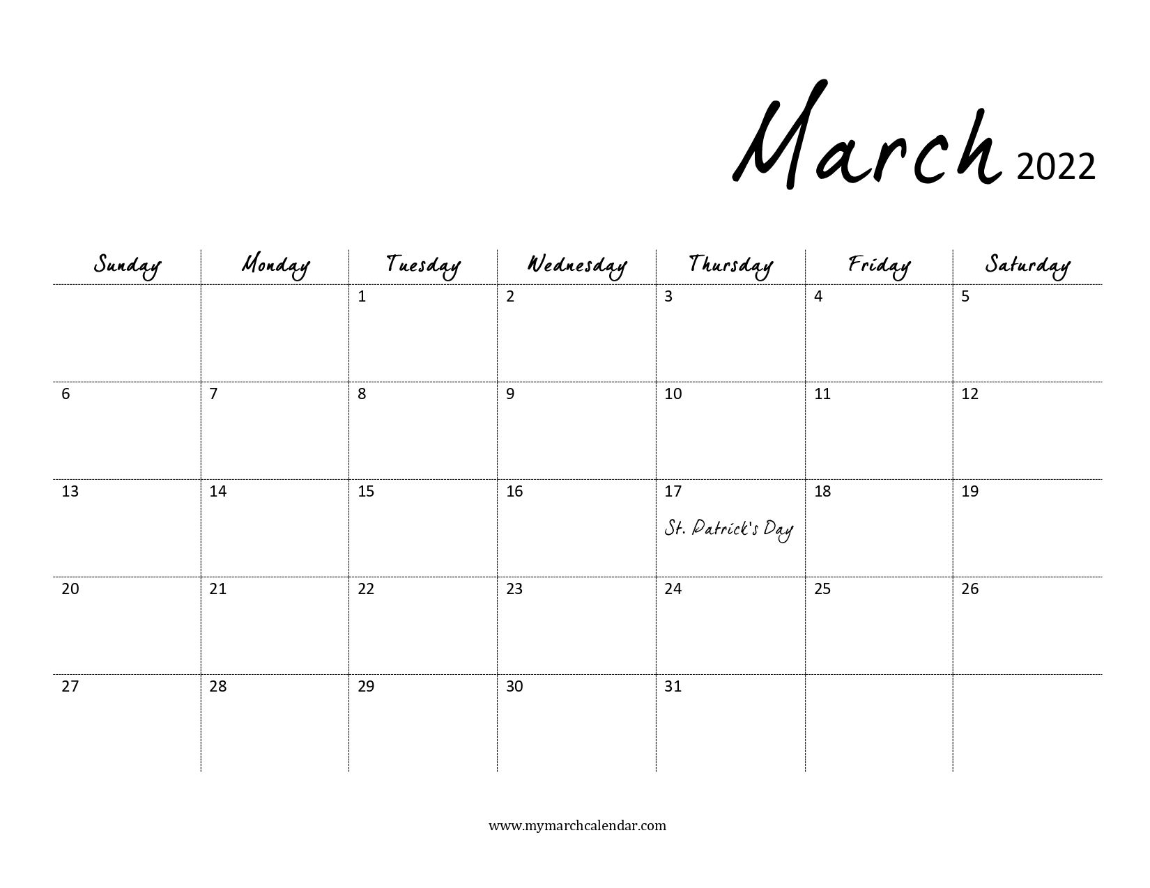 30+ March 2022 Calendar, March 2022 Blank Calendar