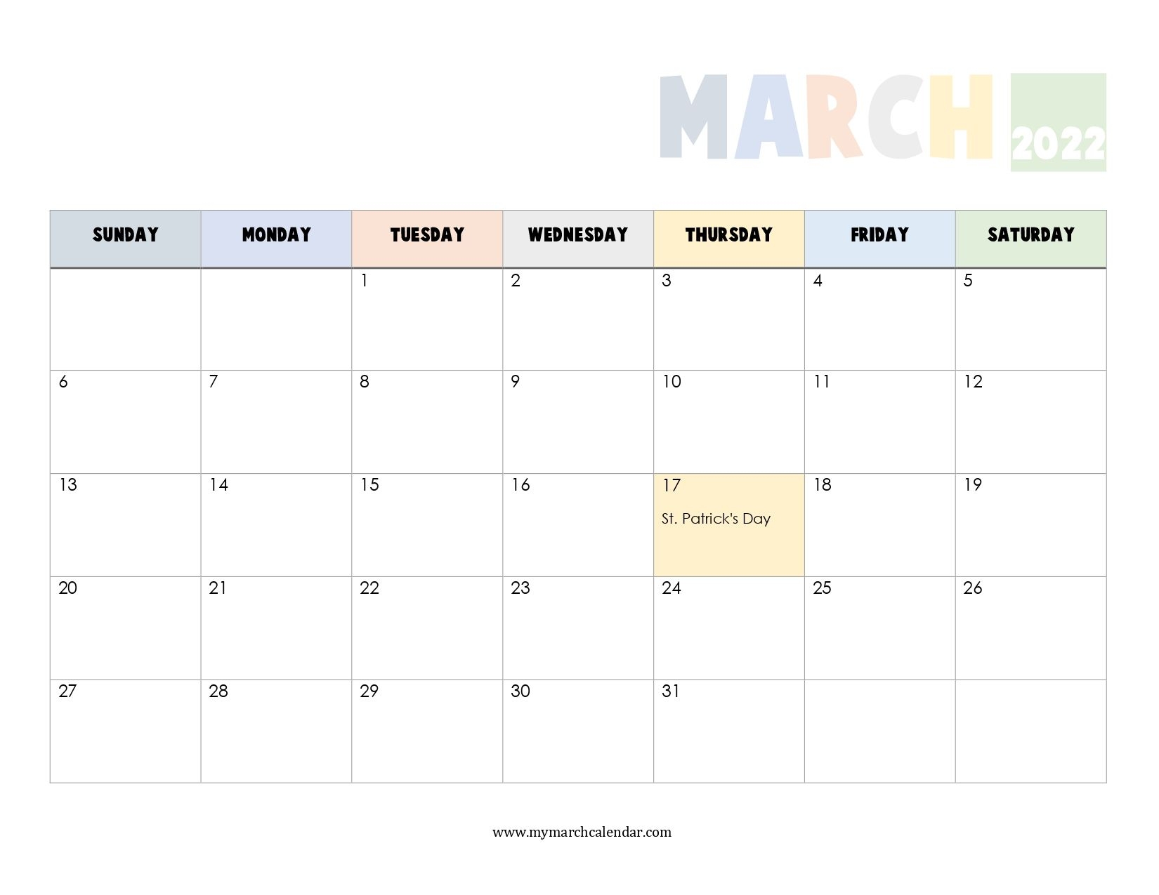 30+ March 2022 Calendar, March 2022 Blank Calendar