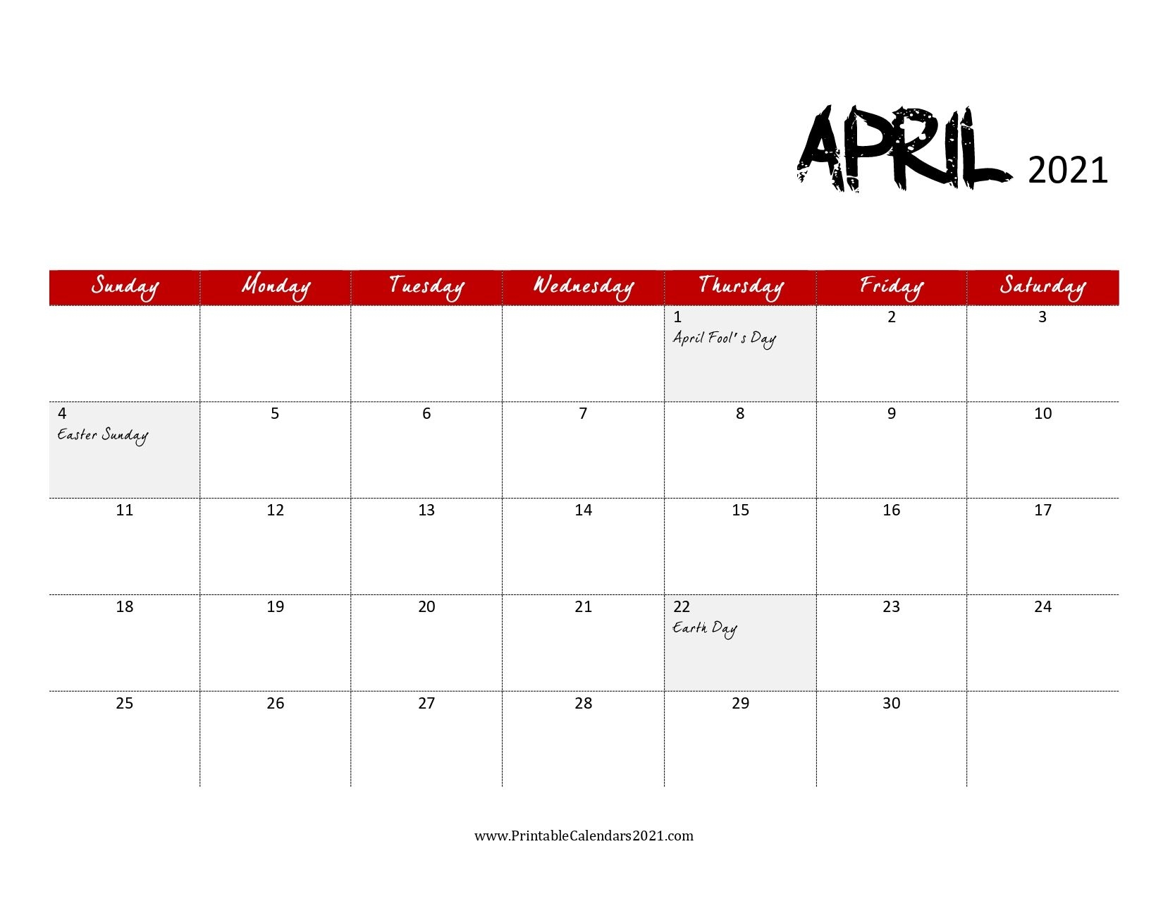 65+ April 2021 Calendar Printable With Holidays, Blank