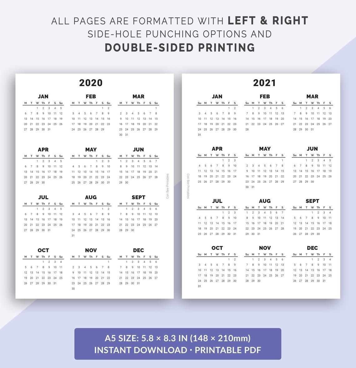 A5 2020-2021-2022 Calendar Yearly Calendar Year At A