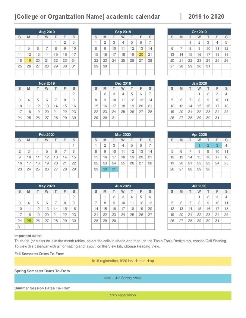 Academic Calendar For 2020/2020 Free To Print | Calendar