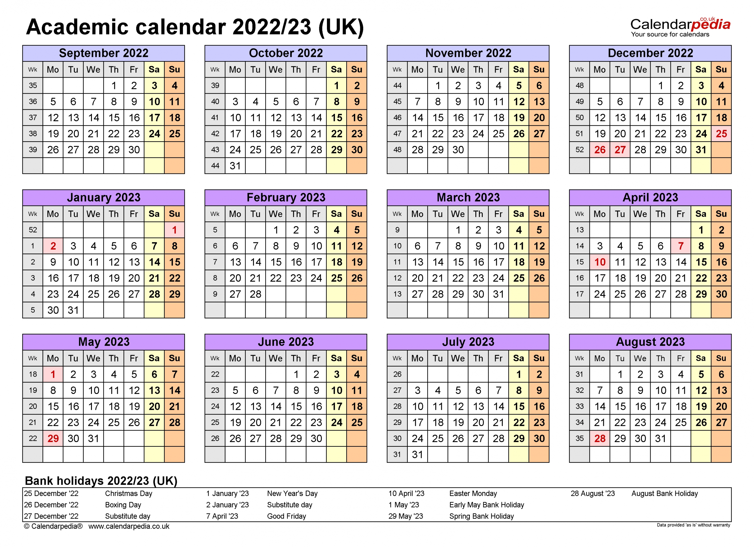 Academic Calendars 2022/23 Uk - Free Printable Pdf Templates