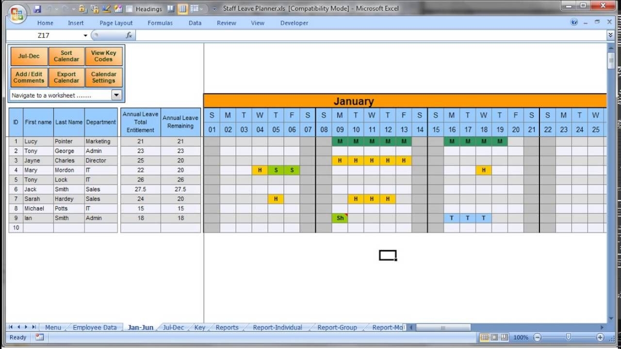 Annually Employee Leave Record Format In Excel 2016 - Youtube