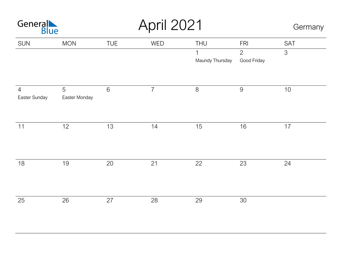 April 2021 Calendar - Germany