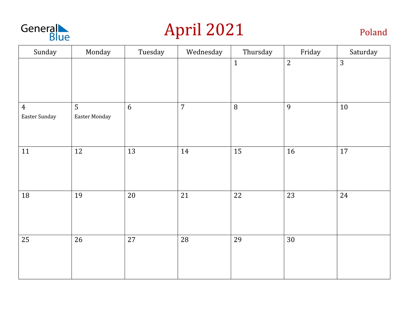 April 2021 Calendar - Poland
