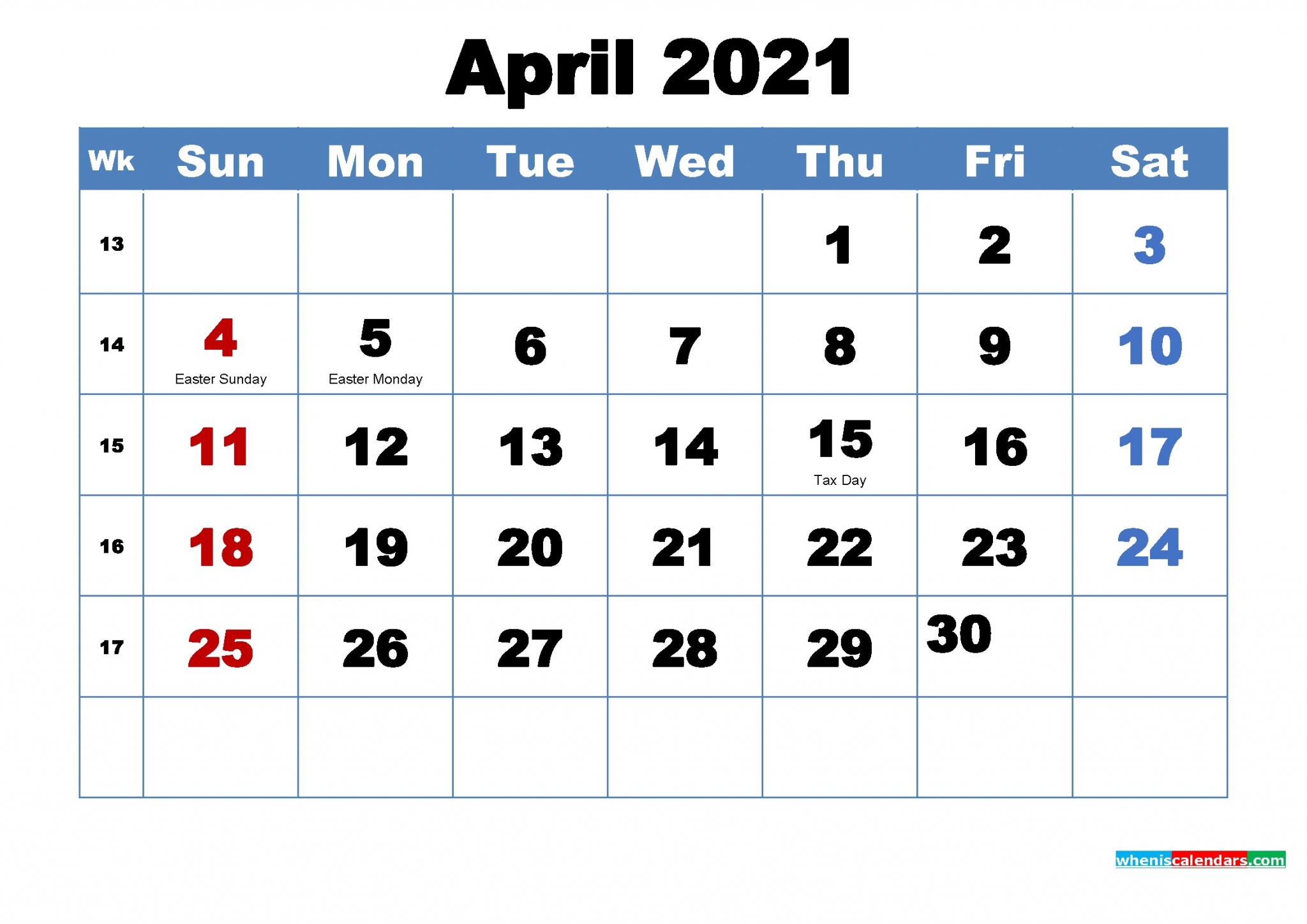 April 2021 Calendar With Holidays - Calendar 2020
