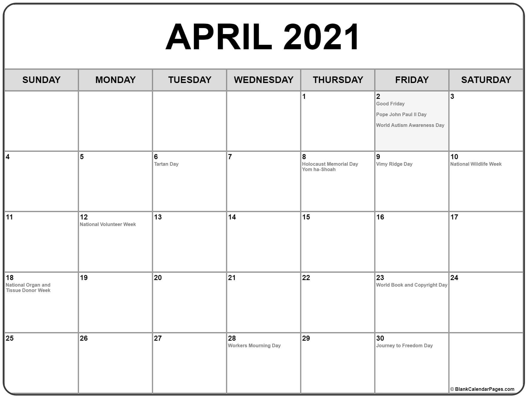 April 2021 Calendar With Us Holidays | Printable March