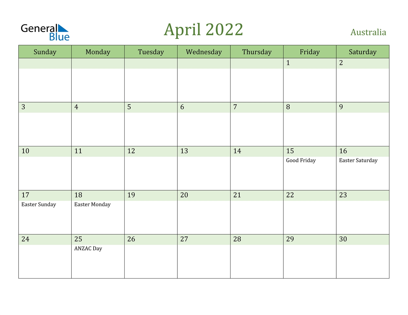 April 2022 Calendar - Australia