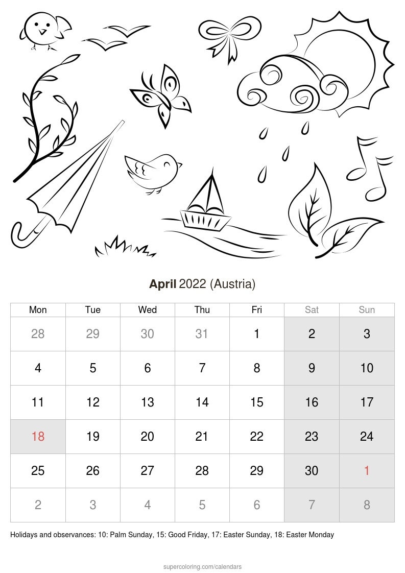 April 2022 Calendar - Austria