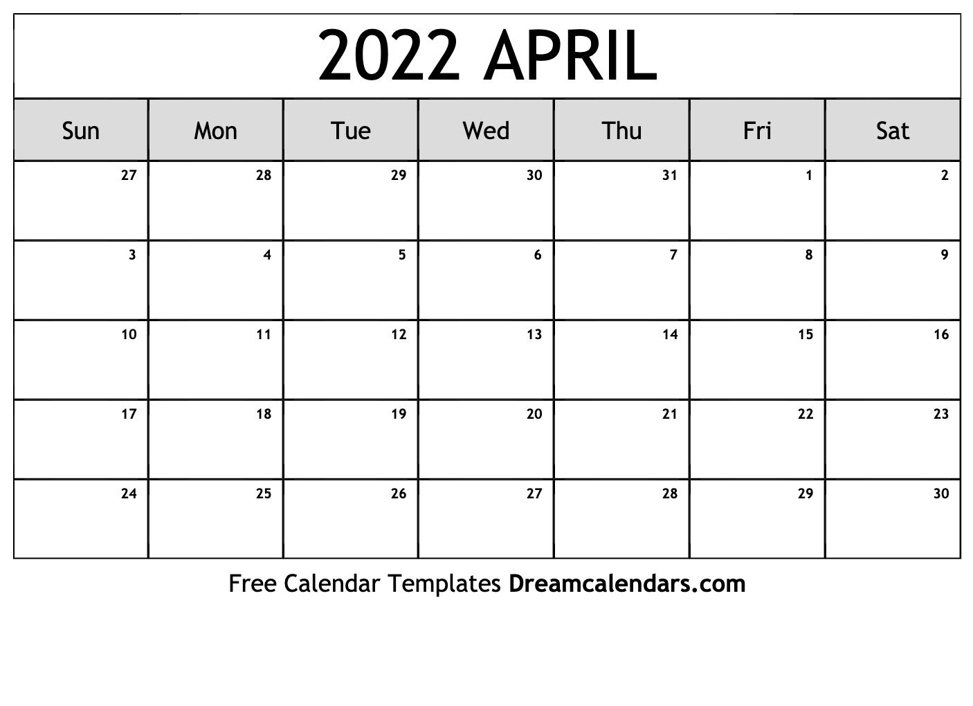 April 2022 Calendar | Free Blank Printable Templates