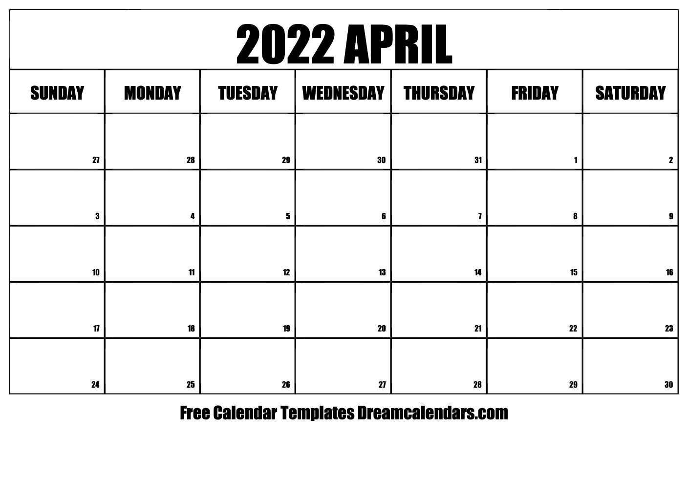 April 2022 Calendar | Free Blank Printable Templates