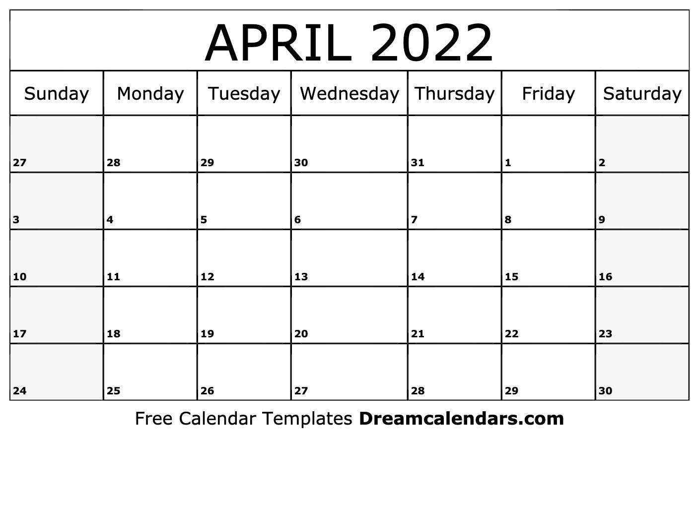 April 2022 Calendar | Free Blank Printable Templates